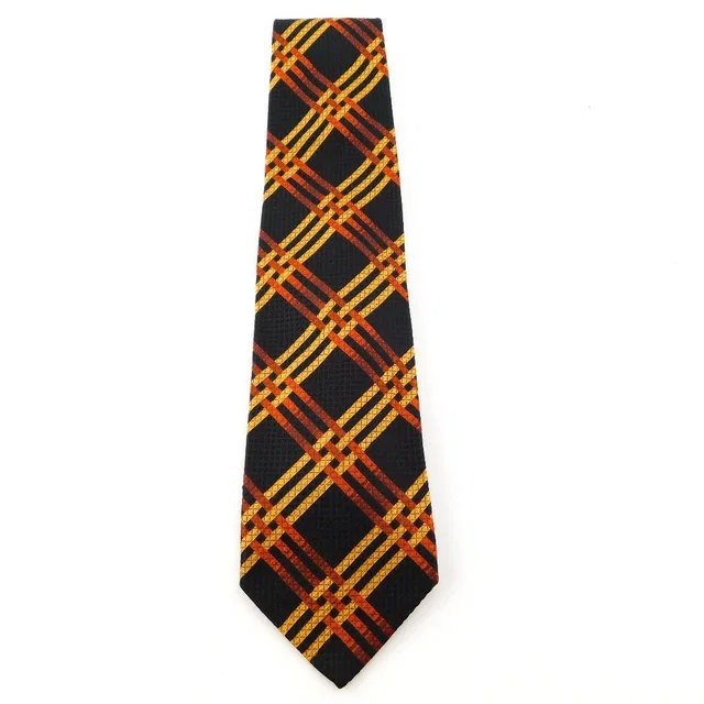 Escada Black W/ Gold & Orange Cross Pattern Italian Silk Neck Tie in orange|black|gold Silk from Poshmark
