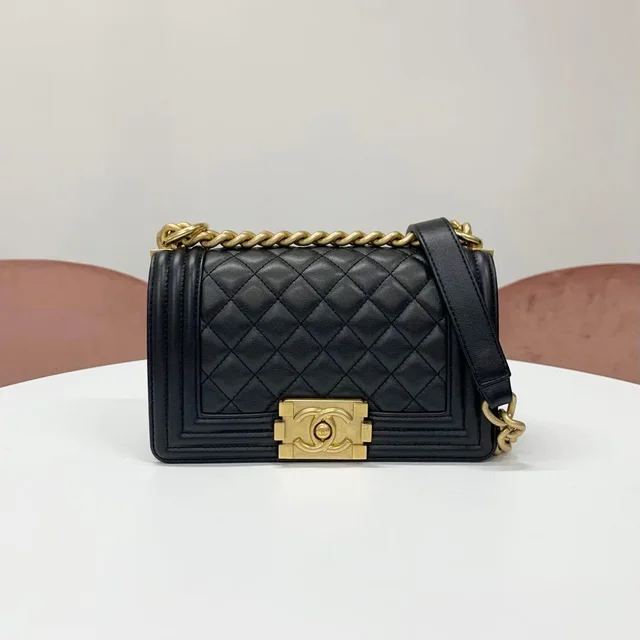 Chanel Boy 20 Quilted Lambskin Chain Shoulder Bag in Lambskin from The Reluxe