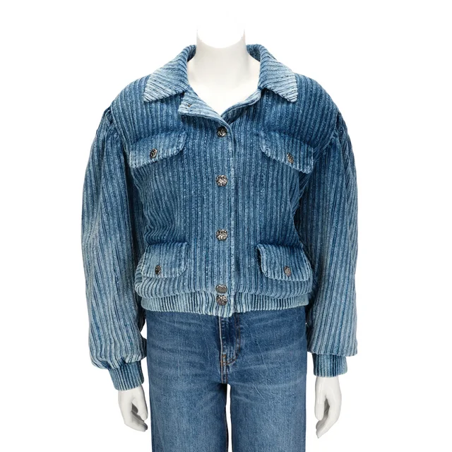 Chanel & Strass Bomber Jacket FR 34 in Blue Velvet from Blue Spinach