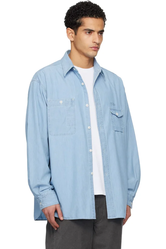 nanamica Blue OOAL Regular Collar Chambray Shirt, photo 2 of 2 from SSENSE