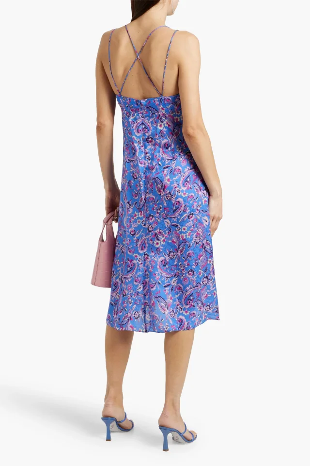 Isabel Marant Paysa Draped Floral-Print Jacquard Midi Dress in Blue, photo 3 of 4 from THE OUTNET