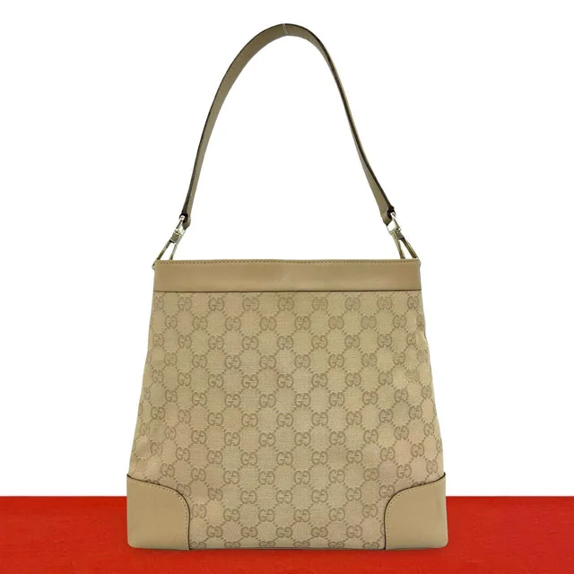 Gucci GG Canvas Pattern Leather Shoulder Bag Tote Beige in Beige Canvas from The Reluxe