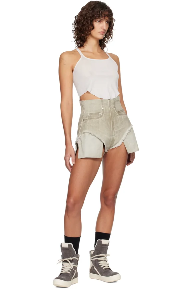 Rick Owens DRKSHDW Gray Temple Dirt Cutoff Denim Shorts, photo 4 of 4 from SSENSE