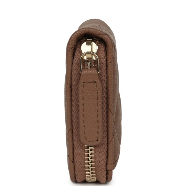 Chanel Classic Zipped Coin Purse Wallet Brown Shiny Caviar Light Gold Hardware in Brown Caviar leather from Madison Avenue Couture, photo 3 of 8