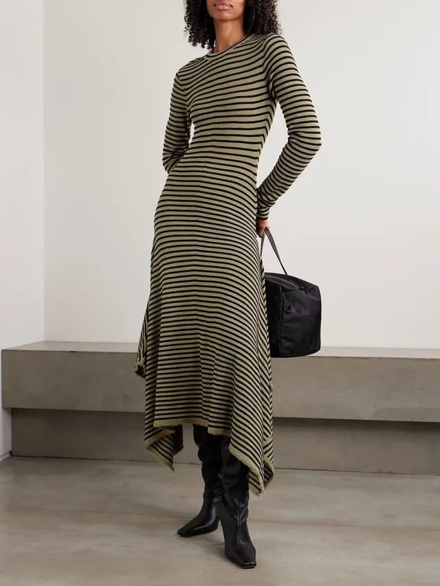 PROENZA SCHOULER Didi frayed striped knitted midi dress in Green, photo 2 of 2 from NET-A-PORTER (Canada)