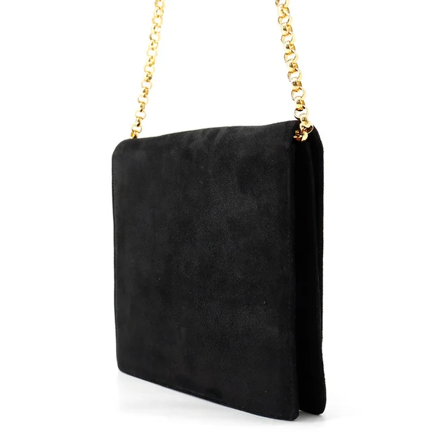 Ferragamo Flap ChainShoulder Black/Gold suede in Black Suede from GALLERY RARE, photo 2 of 2