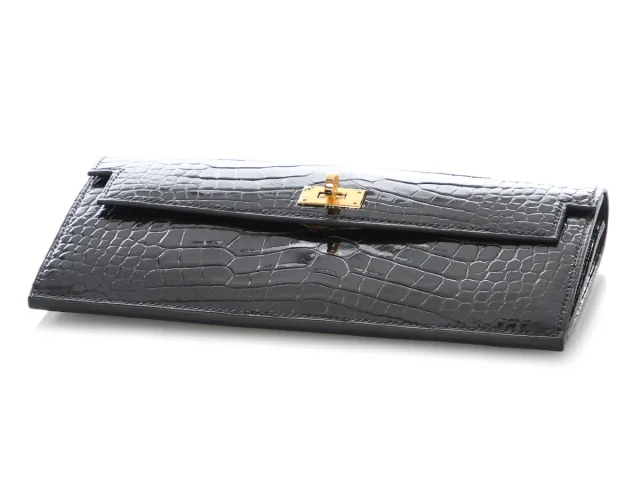 Hermès Black Shiny Alligator Kelly Pocket Long Wallet in Black Crocodile from Ann's Fabulous Finds, photo 6 of 10