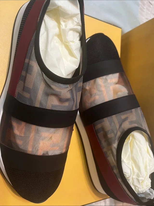 Fendi Black And Brown Mesh Slip-On Sneakers in black|brown|red from Poshmark