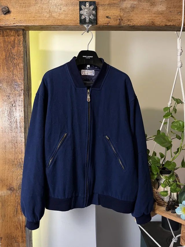 Vintage 90's YVES Saint Laurent YSL Wool Bomber Jacket in blue Wool from Grailed