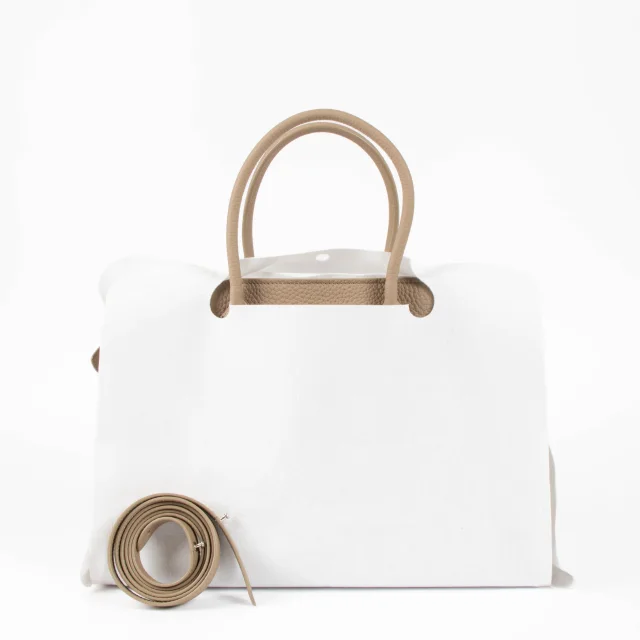 The Row Foncé Grained Calfskin Soft Margaux 12 Bag in Taupe Caviar leather from Labellov, photo 2 of 8