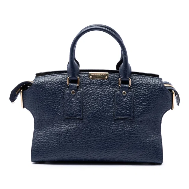 Blue Burberry Medium Grained Leather Clifton Satchel in Blue Caviar leather from Designer Revival
