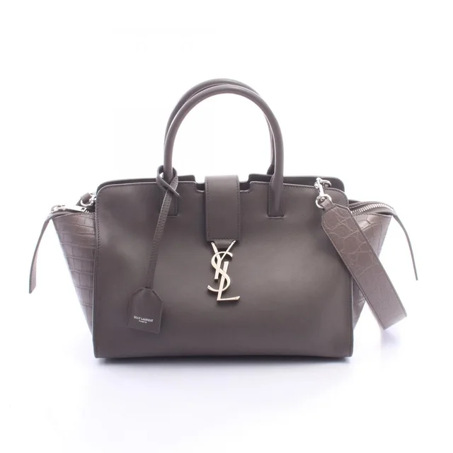 Saint Laurent Handbag Baby Downtown Cabas Croco Embossed 2-Way Charcoal in Leather from The Reluxe