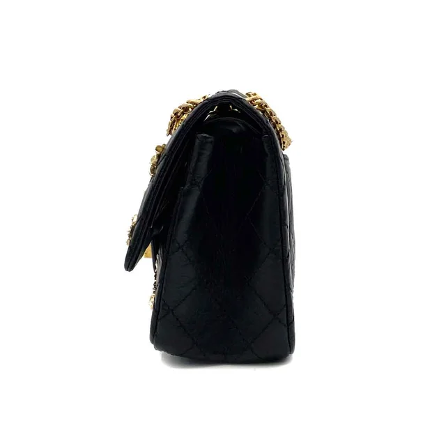 Chanel 2.55 Embroidery Chain Shoulder Bag Icon Black Calf Skin 90226493 in Black from Luxury Promise, photo 2 of 2