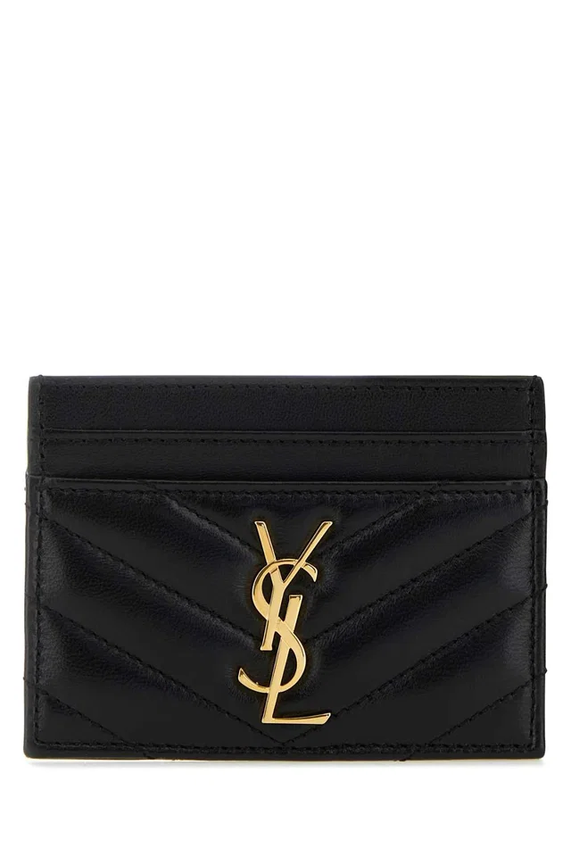 Saint Laurent Cassandre Card Case — Black Wallet in Black Lambskin from HEWI