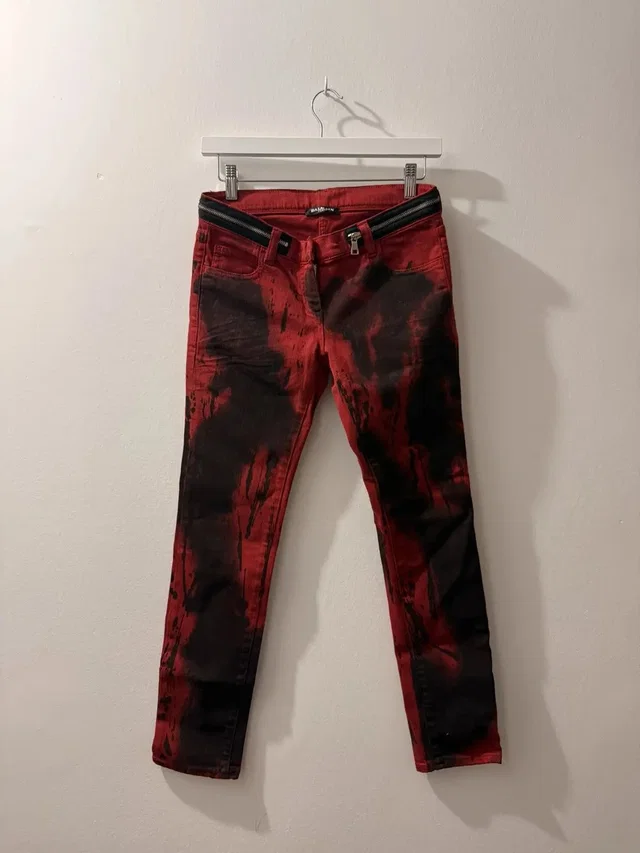 Balmain Ss11 Decarnin Oilwash Jeans in red from Grailed