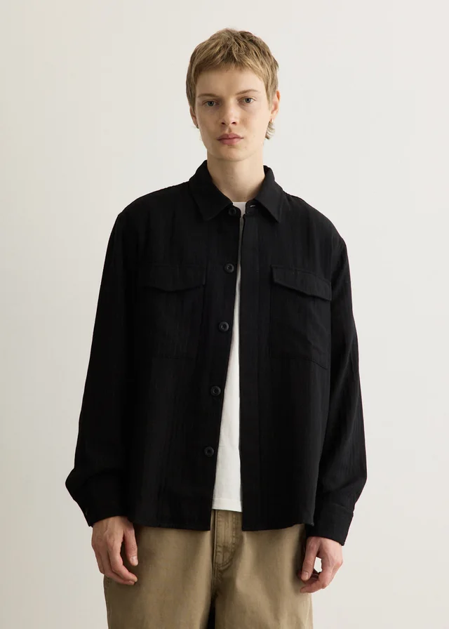 Incu Collection Cruise Ticking Utility Overshirt in Black from Incu, photo 1 of 1