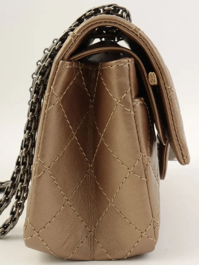 Chanel 2012 Vintage 2.55 Classic Flap Chain Bag Bronze in Leather from VINTAGE QOO TOKYO, photo 3 of 12