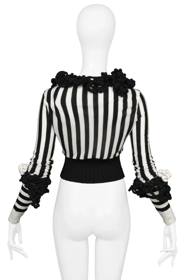 Chanel Black & White Knit Striped Top With Crochet Flowers. 2007 in Black Wool from Resurrection Vintage, photo 2 of 6