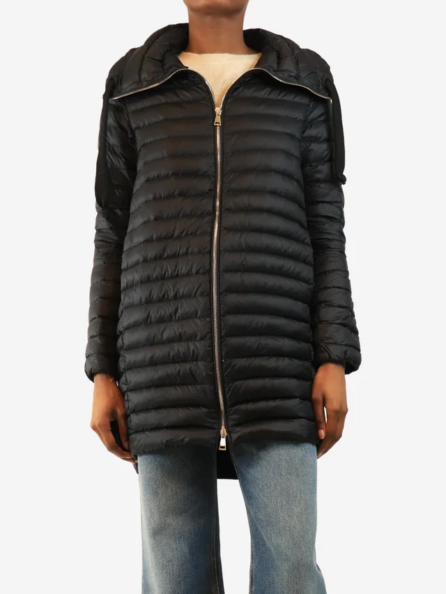 Moncler Black Longue Saison down coat - size UK 8 in Black from Sign of the Times