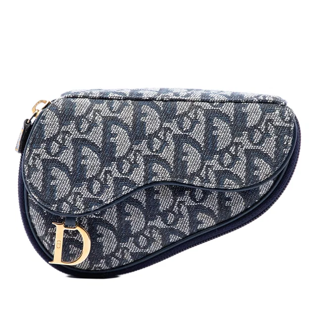 Blue Dior Diorissimo Canvas Saddle Pouch in Blue Canvas from Designer Revival