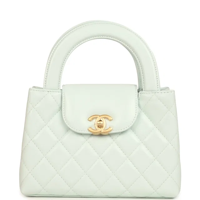 Chanel Small Kelly Shopper Mint Shiny Lambskin Brushed Gold Hardware in Lambskin from Madison Avenue Couture
