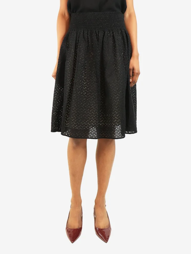 Prada Brown broderie anglaise midi skirt - size UK 6 in Brown from Sign of the Times