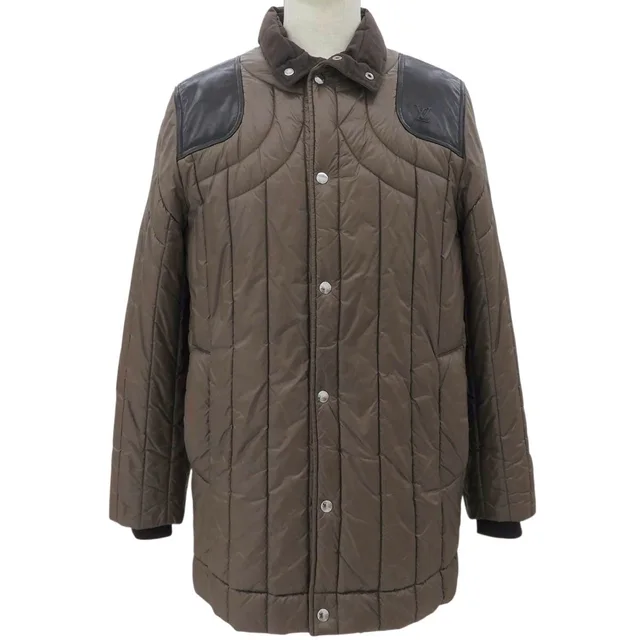 Louis Vuitton Logo Button Quilted Coat #50 Brown in Brown Nylon from VINTAGE QOO TOKYO