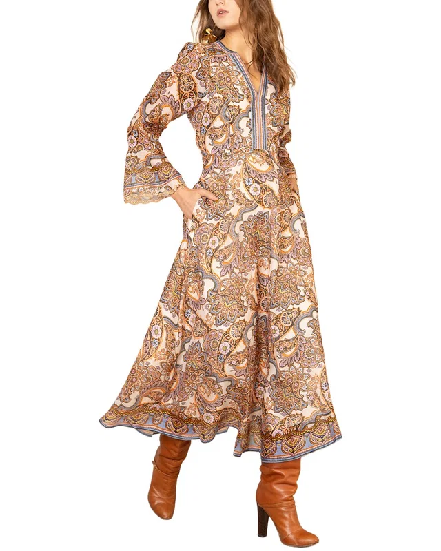Hale Bob Artemis Long Sleeve Silk & Linen-Blend Midi Dress, image 1 of 1 from Rue La La