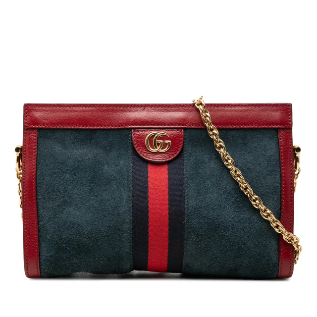 Blue Gucci Small Suede Web Ophidia Chain Crossbody in Blue Suede from Designer Revival