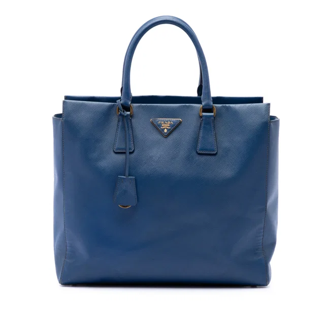 Blue Prada Saffiano Lux Open Convertible Tote Satchel in Blue Saffiano leather from Designer Revival