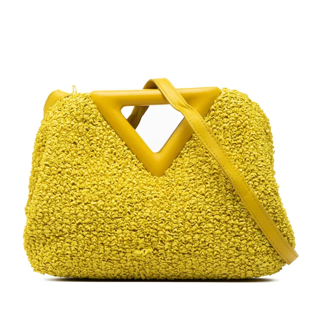 Yellow Bottega Veneta Small Boucle Curly Raffia The Point Triangle Satchel in Yellow Raffia from Designer Revival