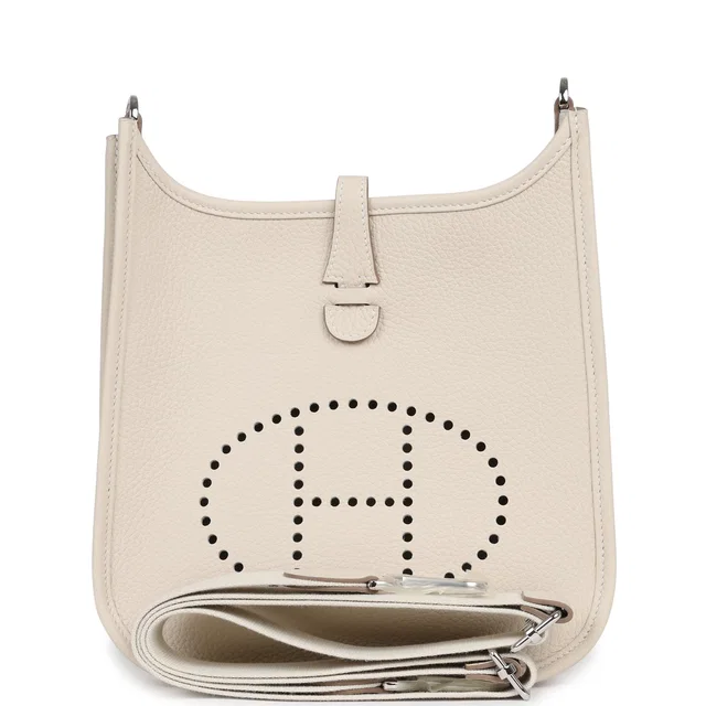 Hermès Evelyne 23 Craie Clemence Palladium Hardware in White Clemence leather from Madison Avenue Couture