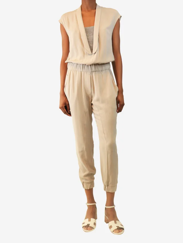 Brunello Cucinelli Grey silk crepe jumpsuit - size M in Grey Silk from Sign of the Times