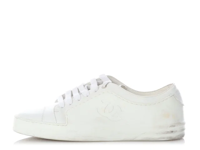 Chanel White Leather and Rubber Sneakers in White Leather from Ann's Fabulous Finds