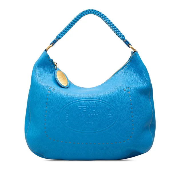 Blue Fendi Pebbled Leather Selleria Shoulder Bag in Blue Leather from Designer Revival, photo 1 of 1