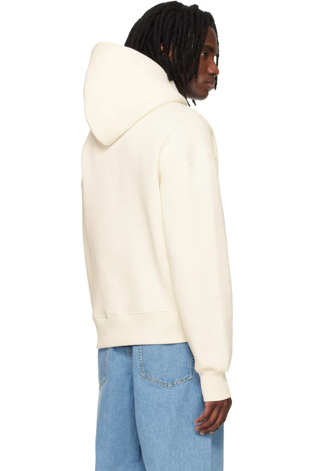 AMI Paris Off-White Cotton Embossed Ami De Coeur Hoodie, photo 3 of 4 from SSENSE