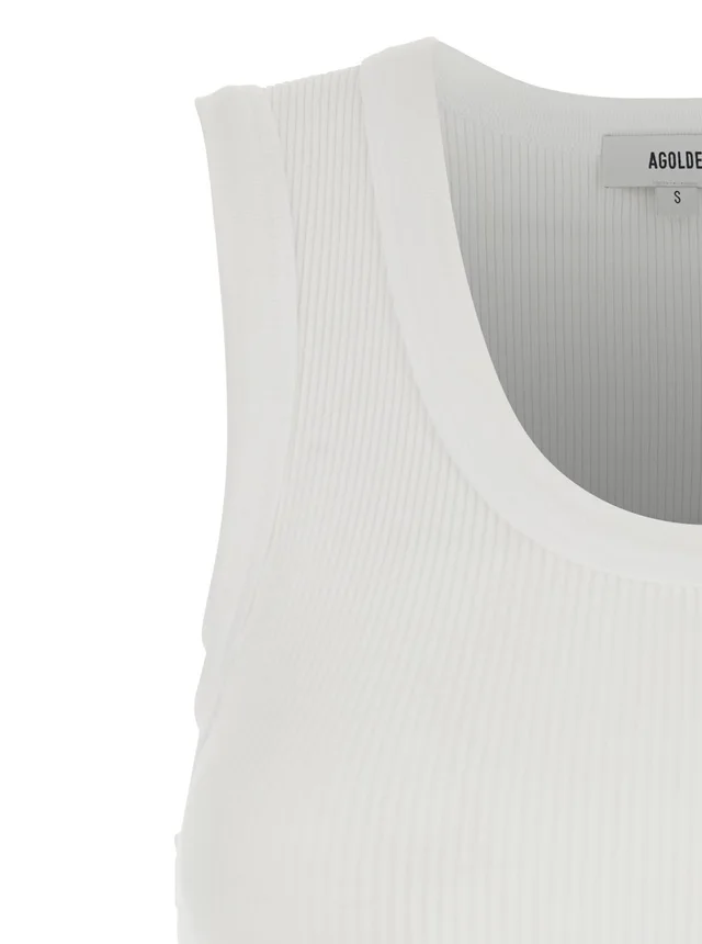 Agolde White 'Poppy' Top Sleeveless with U-Neck in Cotton for Women in White 49% Organic Cotton 49% Tencel 2% Spandex, photo 5 of 5 from Gaudenzi Boutique