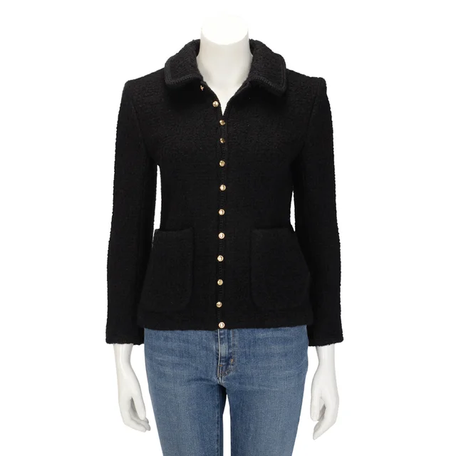 Celine Bouclette Natte Chasseur Jacket FR 34 in Black Cashmere from Blue Spinach