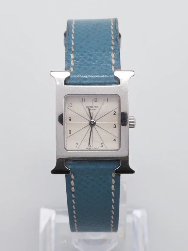Hermès 21mm Blue Jean Epsom Leather and Stainless Steel Heure H Quartz Watch HH1.101 in Blue Epsom leather from Yoogis