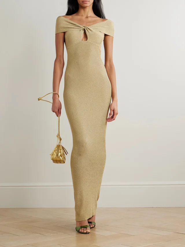STELLA MCCARTNEY Off-the-shoulder cutout ribbed-knit gown in Metallic, photo 2 of 2 from NET-A-PORTER (Canada)
