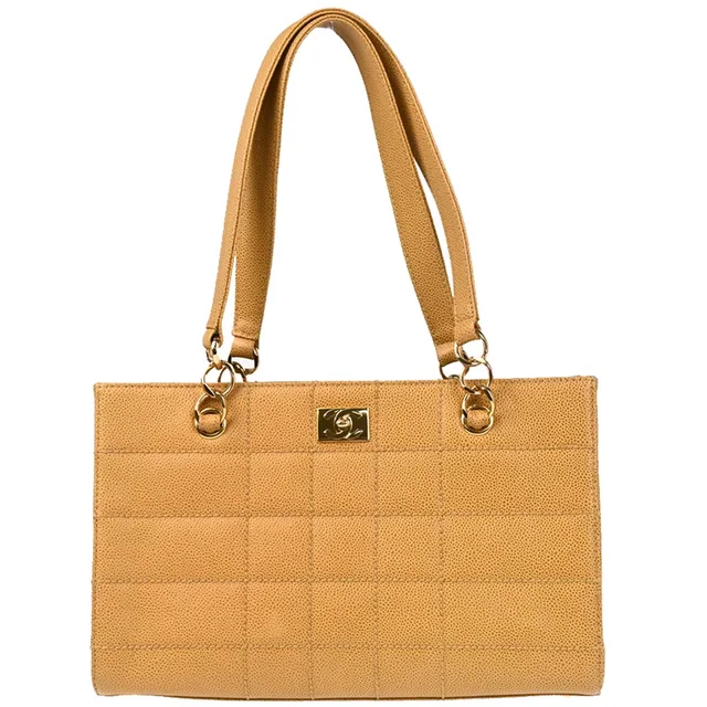 Chanel 2002-2003 Beige Caviar Choco Bar Tote Handbag in Beige Caviar leather from AMORE Vintage Tokyo