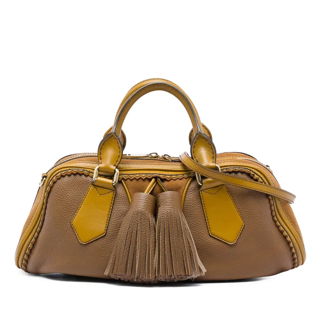 Yellow Burberry Prorsum Grained Calfskin and Suede Tassel Hedwig Satchel in Yellow Caviar leather from Designer Revival
