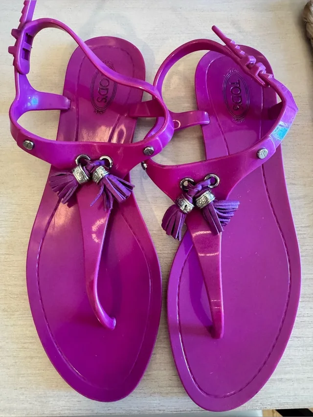 Tod's Vintage Fuschia Thongs Sandals Shoes W/ Tassels -Coordinate With Your Bag! in pink|silver|gray from Poshmark