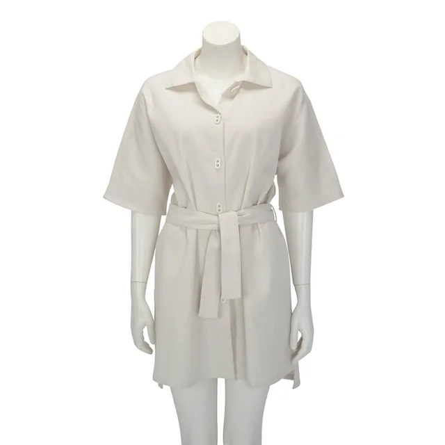 Hermès Cotton Crepon Belted Shirt Dress FR34 in Blanc Ecume from Blue Spinach