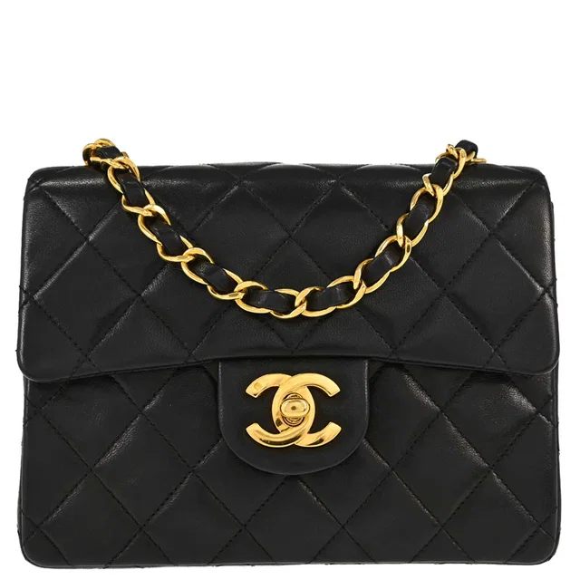 Chanel 1996-1997 Black Lambskin Mini Classic Square Flap Shoulder Bag 17 in Black Lambskin from AMORE Vintage Tokyo