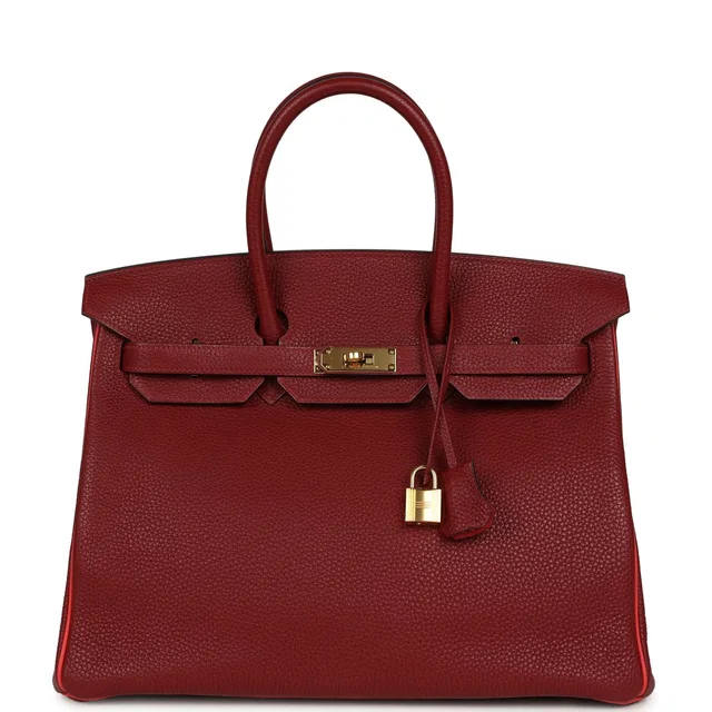 Hermès Special Order (HSS) Birkin 35 Rouge H Verso Togo Gold Hardware in Burgundy Togo leather from Madison Avenue Couture