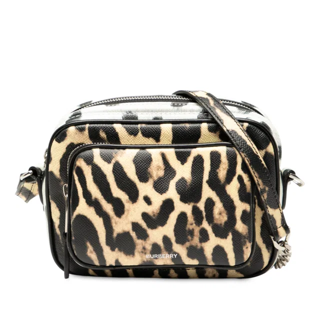 Brown Burberry Leopard Printed Leather Camera Bag in Brown Leather from Designer Revival