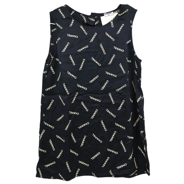 Chanel Sleeveless Top Black #38 in Black Silk from AMORE Vintage Tokyo