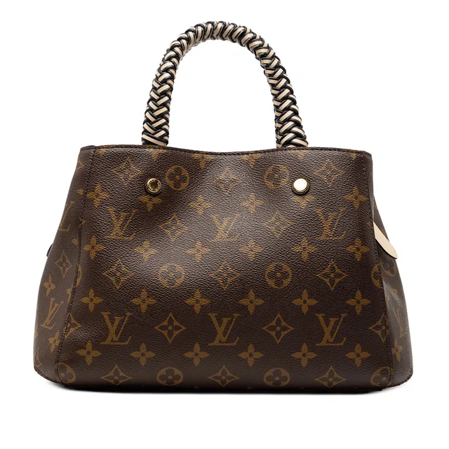 Brown Louis Vuitton Braided Handle Monogram Montaigne BB Satchel in Brown Coated canvas from Designer Revival