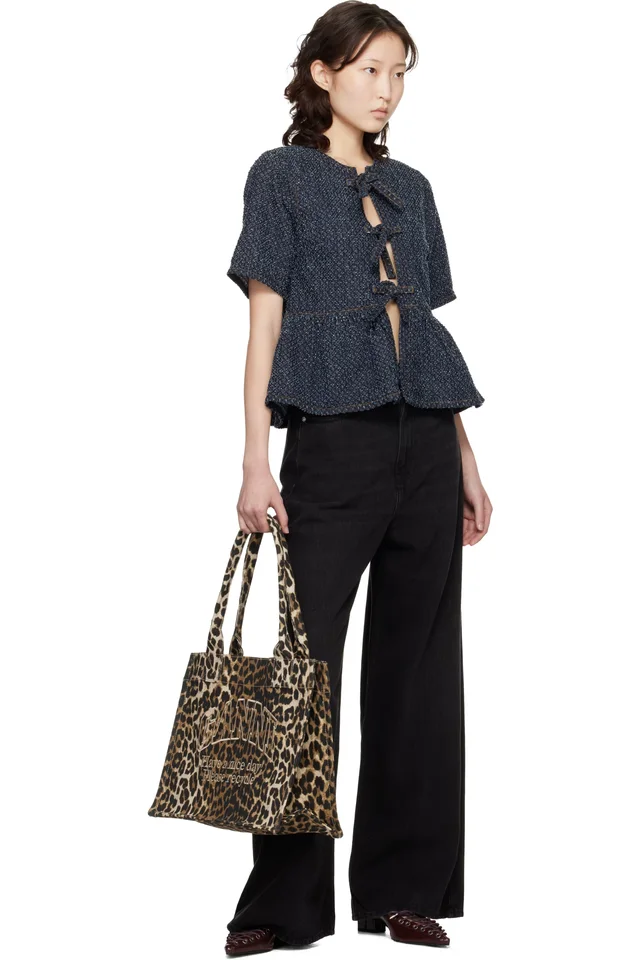 GANNI Brown Leopard Large Canvas Tote, photo 4 of 4 from SSENSE